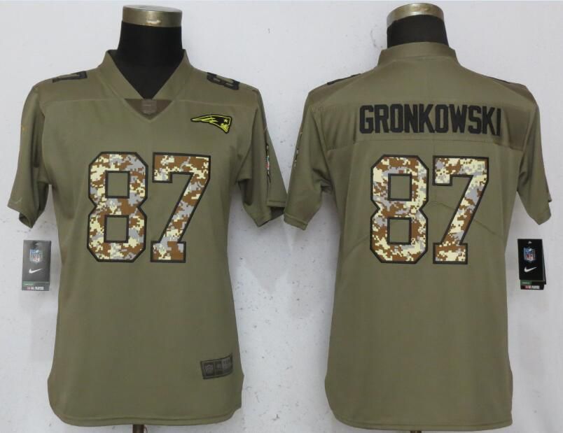 Women New England Patriots #87 Gronkowski Olive Camo Carson Nike Salute to Service Player NFL Jerseys